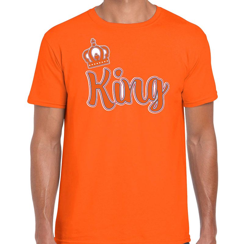 Foto van Oranje koningsdag t-shirt - king - voor heren l - feestshirts