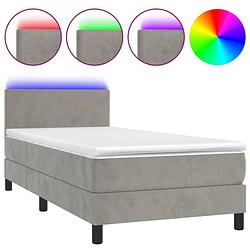 Foto van The living store boxspring bed - fluweel - led - pocketvering - topmatras - lichtgrijs - 193x90x78/88 cm