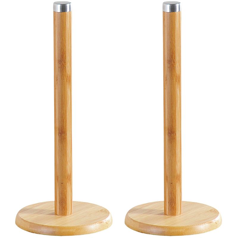 Foto van 2x keukenpapier houder bamboe hout 14 x 32 cm - keukenrolhouders