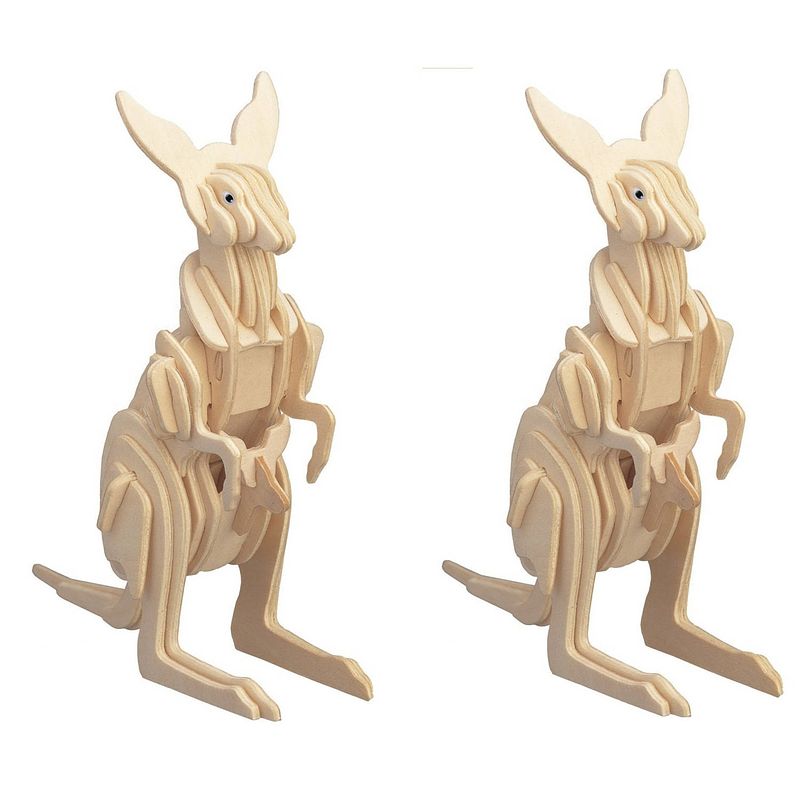 Foto van 2x stuks houten 3d puzzel kangoeroe 23 cm - 3d puzzels