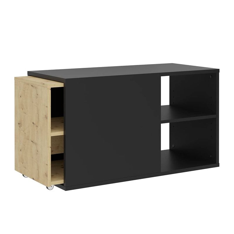 Foto van Fmd tv-kast met 2 open vakken 133,5x39,9x49,2 cm zwart & artisan eiken