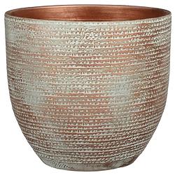 Foto van Plantenpot/bloempot carrie terracotta koper met flakes patroon - d29/h26 cm - plantenpotten