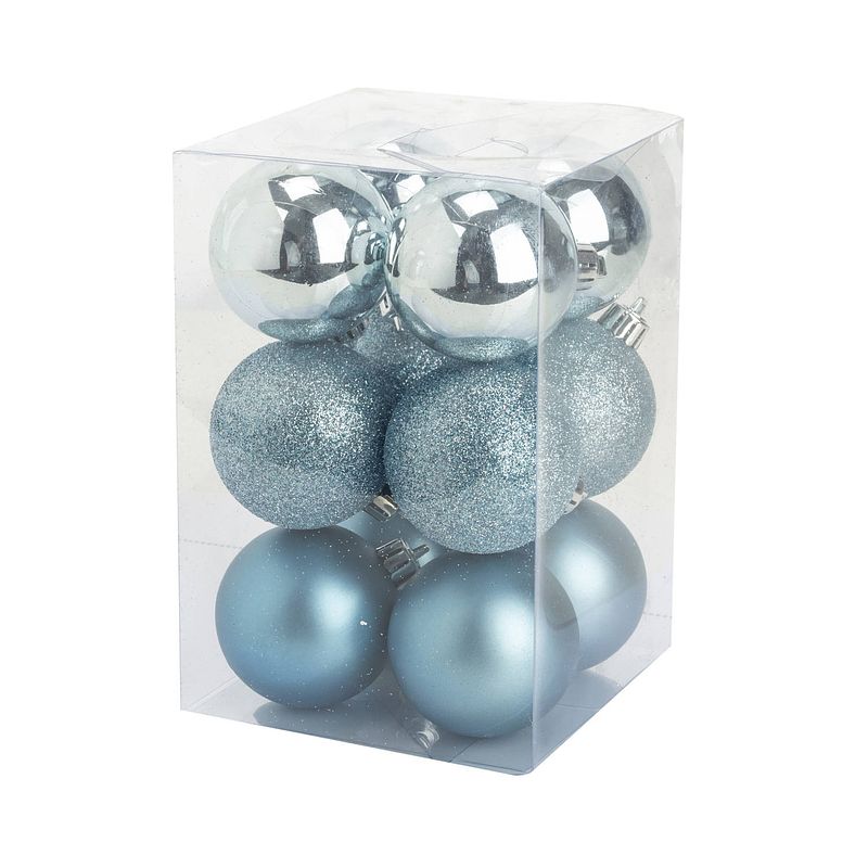 Foto van 12x stuks kunststof kerstballen ijsblauw 6 cm mat/glans/glitter - kerstbal