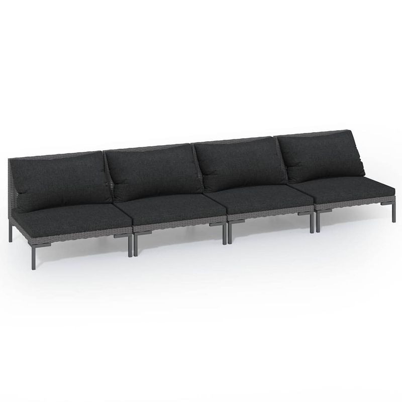 Foto van Vidaxl 4-delige loungeset met kussens poly rattan donkergrijs