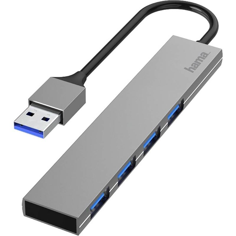 Foto van Hama 00200114 4 poorten usb 3.0-hub zilver, wit