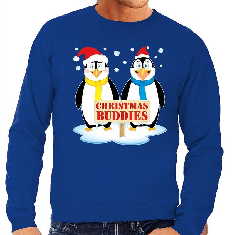 Foto van Foute kersttrui / sweater pinguin vriendjes blauw voor heren - kersttruien s (48)