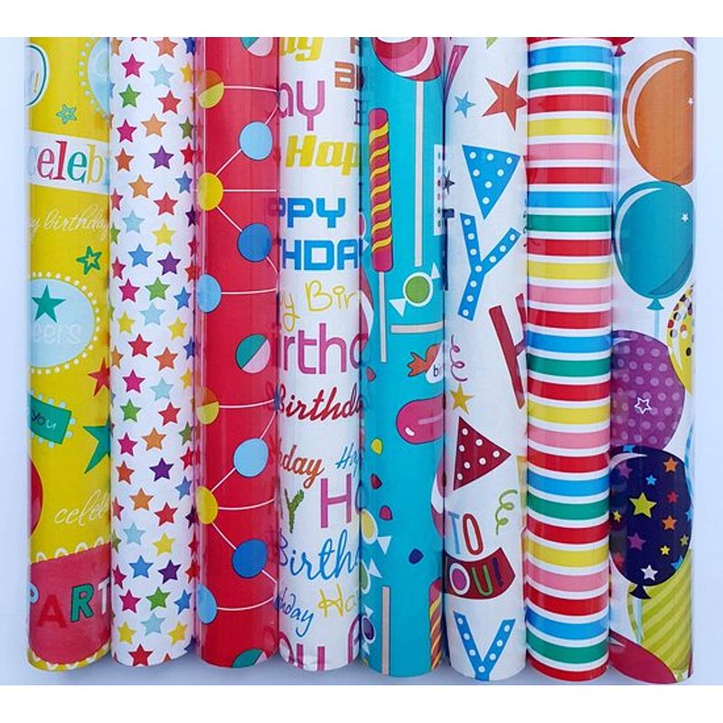 Foto van Assortiment 5 rollen luxe cadeaupapier inpakpapier voor kinderen en volwassenen party - 200 x 70 cm