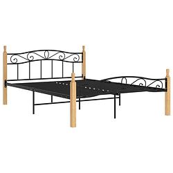 Foto van The living store metalen bedframe - - bed - 210 x 167 x 90 cm - zwart en lichthout