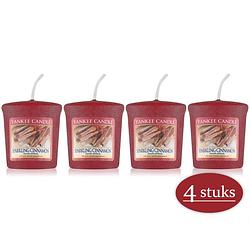 Foto van 4 stuks yankee candle sparkling cinnamon geurkaars kerstkaars - rood - 4 branduren