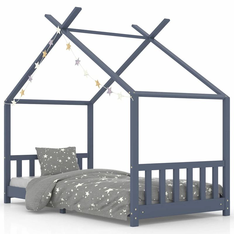 Foto van Vidaxl kinderbedframe massief grenenhout grijs 90x200 cm