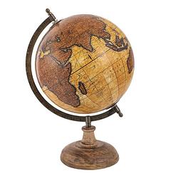 Foto van Clayre & eef wereldbol decoratie 22*22*37 cm bruin beige hout metaal de wereld globe aardbol bruin globe aardbol