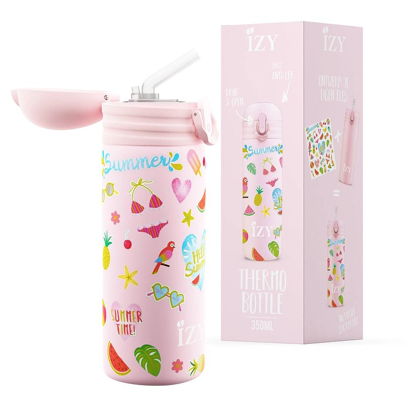 Foto van Izy kids - thermosfles/isoleerfles 350 ml - roze zomer