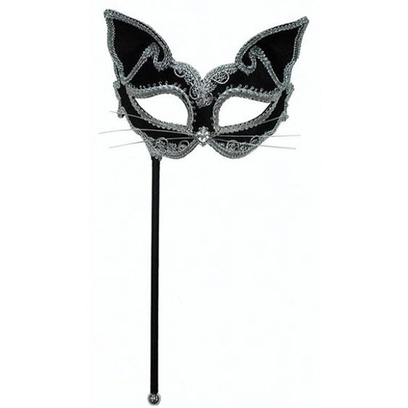 Foto van Katten oogmasker op stokje zwart - verkleedmaskers