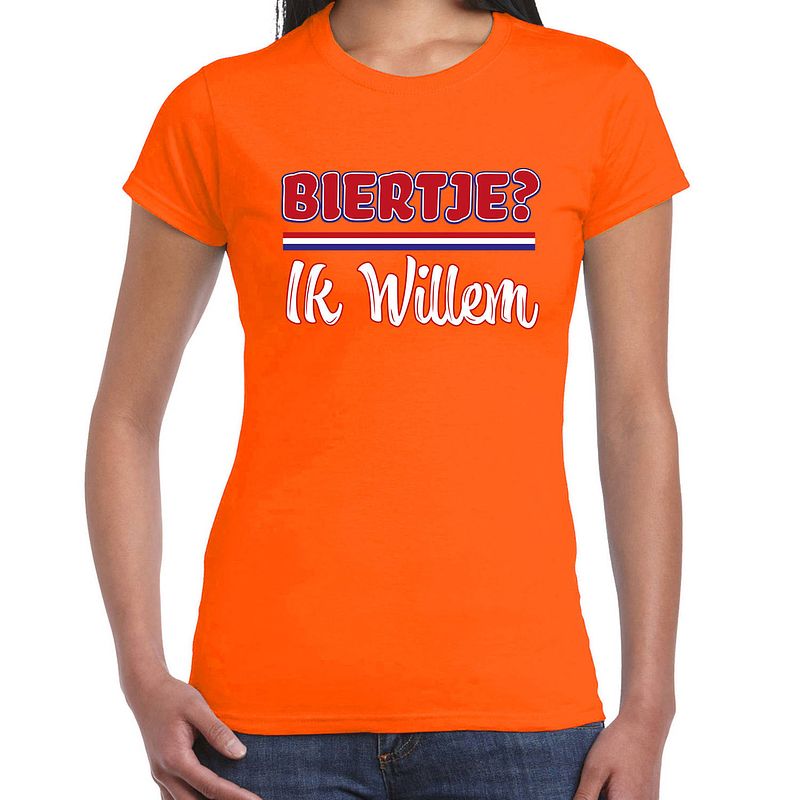 Foto van Oranje koningsdag t-shirt - biertje? ik willem - dames l - feestshirts