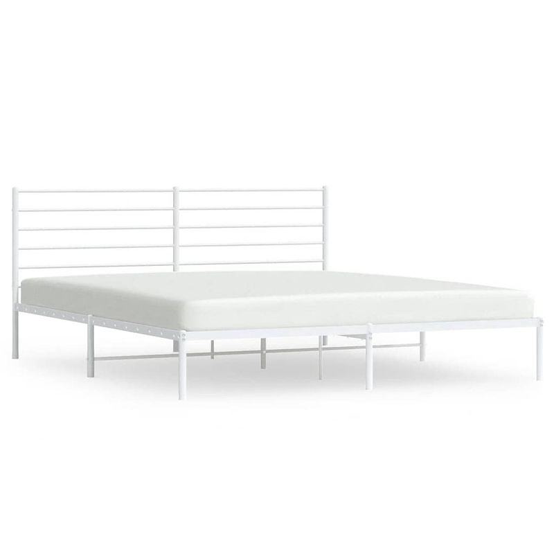 Foto van The living store bedframe classic - robuust metalen frame - inclusief opbergruimte - wit - 207 x 187 x 90 cm