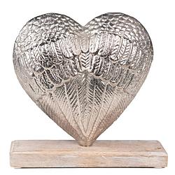 Foto van Clayre & eef decoratie 13 cm zilverkleurig aluminium hout hartvormig decoratief figuur decoratieve accessoires