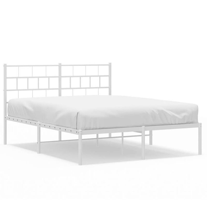 Foto van Vidaxl bedframe met hoofdbord metaal wit 150x200 cm