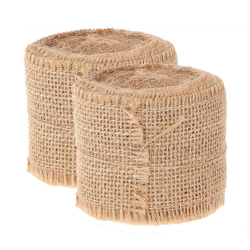 Foto van Hbx natural living decoratie lint - 2x rolletjes - jute - 500 x 5 cm - cadeaulinten