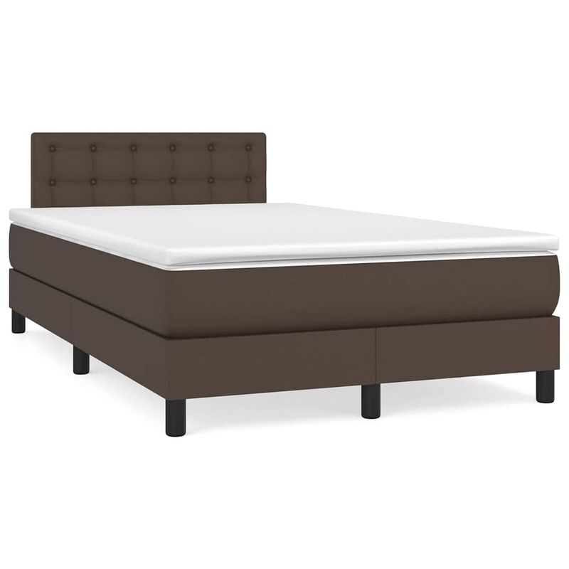 Foto van The living store boxspringbed - bedframe + hoofdeind + matras - topmatras - bruin kunstleer - 203x120x78/88cm -