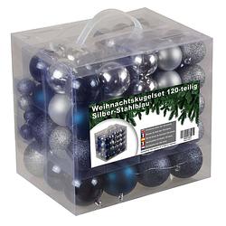 Foto van Kunststof kerstballen set 120 ballen binnen/buiten - zilver/staalblauw
