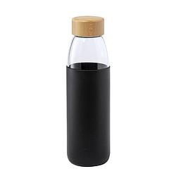 Foto van Glazen waterfles/drinkfles met zwarte siliconen bescherm hoes 540 ml - drinkflessen