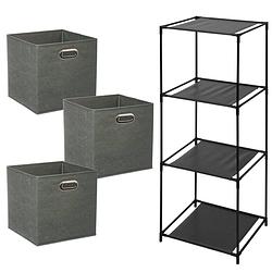 Foto van 5five opbergrek smartrack - met 3x mandjes stof - grijs groen - 34 x 98 cm - opbergkastjes