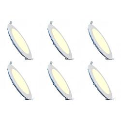 Foto van Led downlight slim 6 pack - inbouw rond 3w - dimbaar - warm wit 2700k - mat wit aluminium - ø83mm