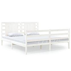 Foto van The living store bedframe - grenenhout - 195.5 x 146 x 70 cm - wit