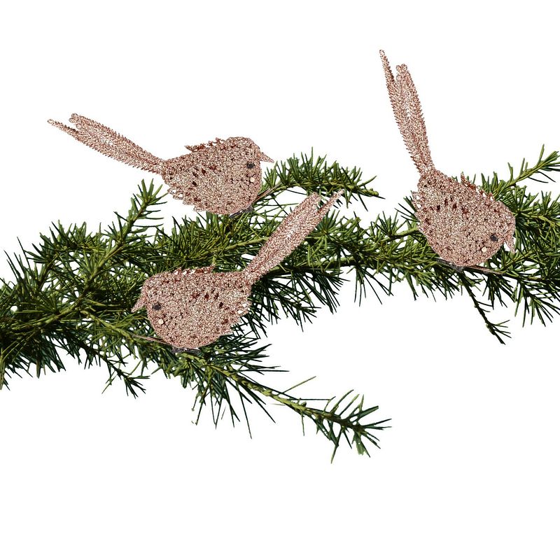 Foto van 3x kerstboomversiering glitter roze vogeltjes op clip 12 cm - kersthangers