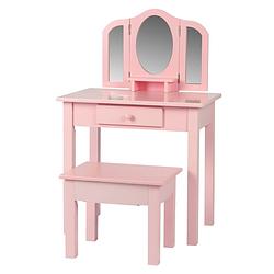 Foto van Kaptafel make up visagie tafel prinses meisje met spiegel en krukje roze