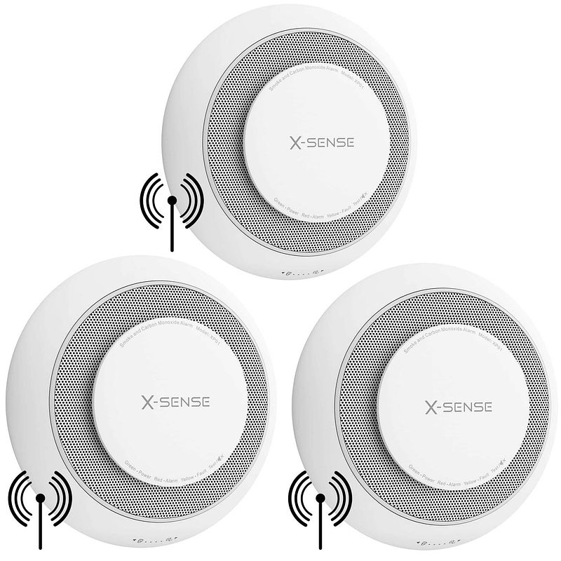 Foto van X-sense xp01-w koppelbare combimelder 3-pack - draadloos koppelbaar + 10 jaar batterij - meet rook én koolmonoxide