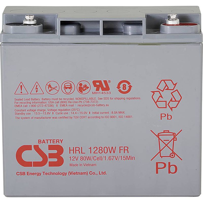 Foto van Csb battery hrl 1280w high-rate longlife loodaccu 12 v 20 ah loodvlies (agm) (b x h x d) 181 x 167 x 76 mm m5-schroefaansluiting onderhoudsvrij, geringe