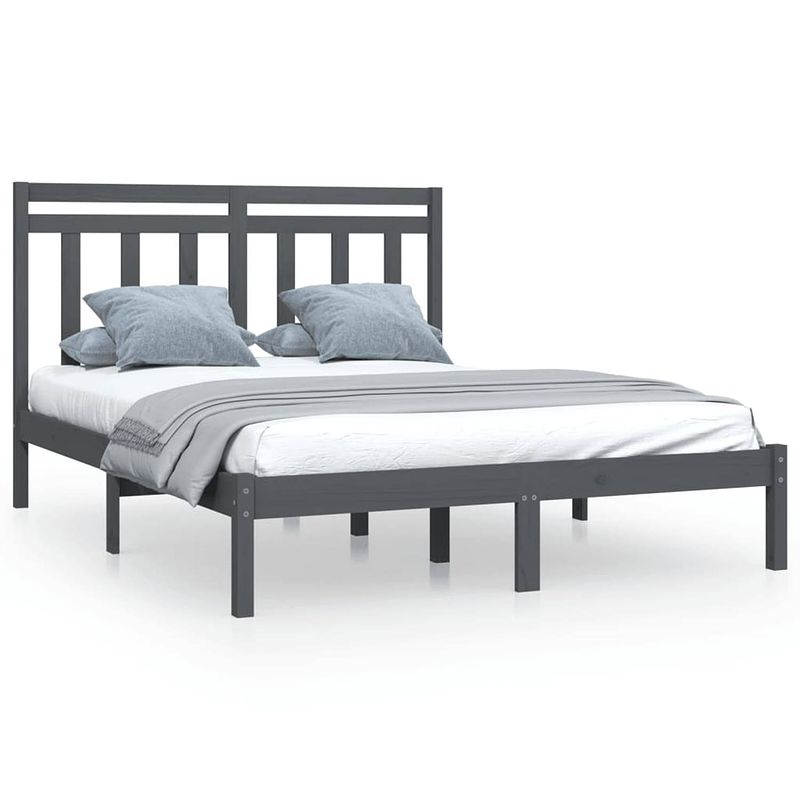 Foto van The living store bed the living store - bedframes - 205.5 x 145.5 x 31 cm - massief grenenhout - grijs