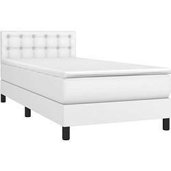 Foto van The living store boxspringbed - kunstleer - wit - 203 x 100 x 78/88 cm - verstelbaar hoofdbord - pocketvering matras -