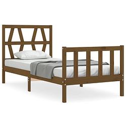 Foto van The living store massief grenenhouten bedframe - honingbruin - 205.5 x 105.5 x 100 cm - multiplex lattenbodem