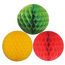 Foto van Kerstversiering set van 6x papieren kerstballen 10 cm groen goudgeel en rood - kerstbal