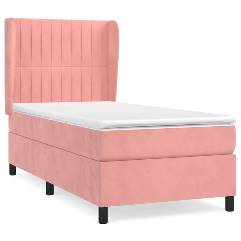 Foto van The living store boxspring bed - roze - 100x200x118/128 cm - fluweel - pocketvering