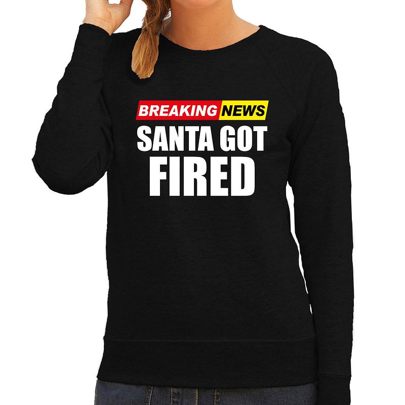 Foto van Foute humor kersttrui breaking news fired kerst sweater zwart voor dames xl - kerst truien