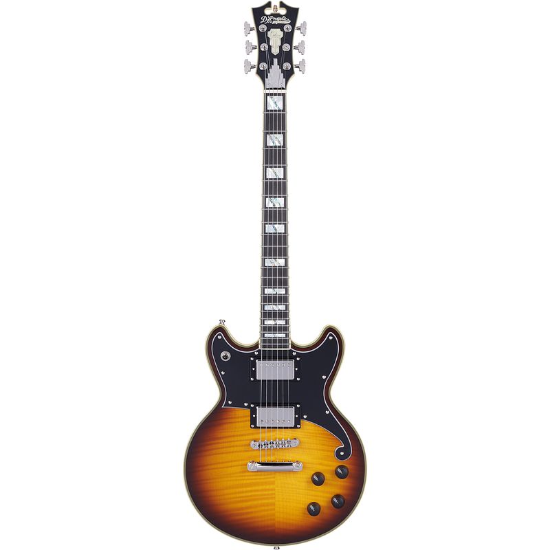 Foto van D'sangelico deluxe brighton vintage sunburst elektrische gitaar met koffer