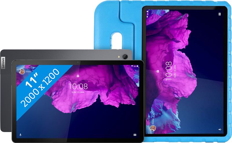 Foto van Lenovo tab p11 plus 128gb wifi grijs + just in case kids cover blauw