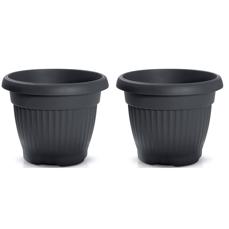 Foto van Prosperplast plantenpot/bloempot roma garden - 2x - buiten/binnen - kunststof - antraciet - d30 x h30 cm - plantenpotten