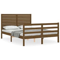 Foto van The living store bedframe massief grenenhout - 195.5 x 125.5 x 100 cm - honingbruin