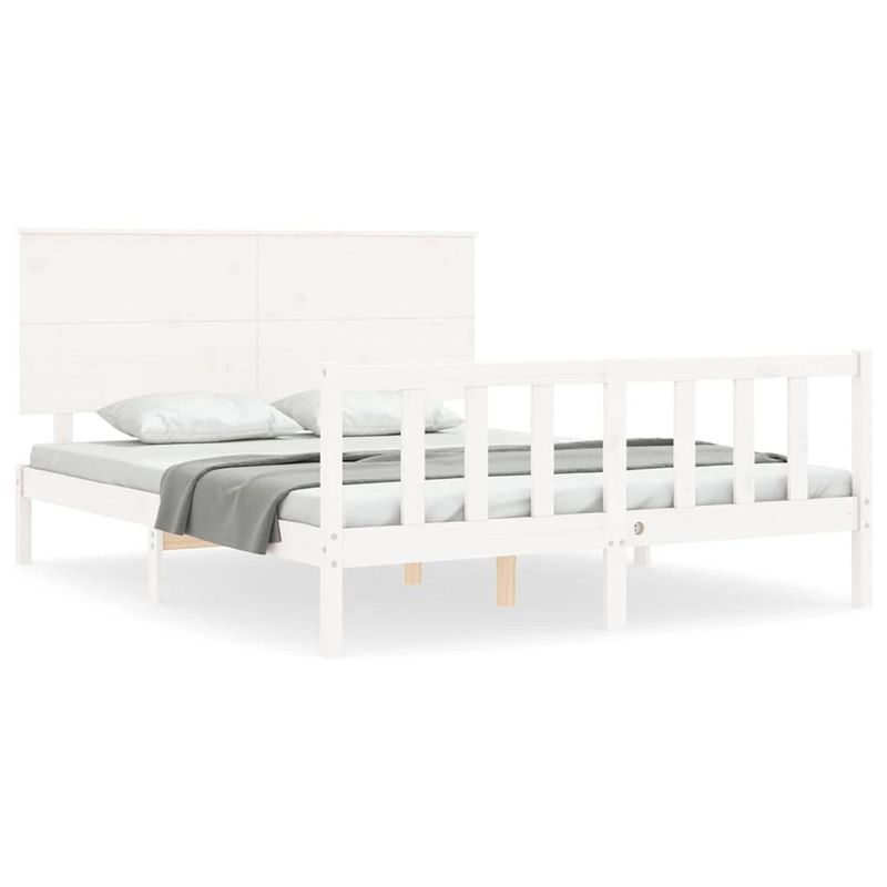 Foto van The living store bedframe massief grenenhout - 205.5 x 165.5 x 82.5 cm - multiplex lattenbodem - functioneel hoofd- en