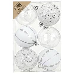 Foto van Inge christmas goodz kerstballen - 6x st- 8 cm - kunststof - zilver/wit - kerstbal