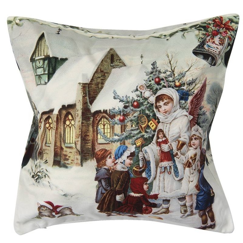 Foto van Clayre & eef kussenhoes 45*45 cm wit polyester vierkant kerst sierkussenhoes kussen hoes wit sierkussenhoes kussen hoes