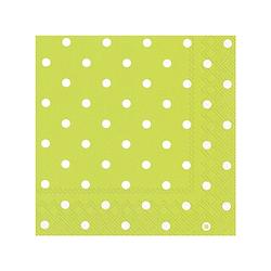 Foto van 60x polka dot 3-laags servetten lime groen met witte stippen 33 x 33 cm - feestservetten