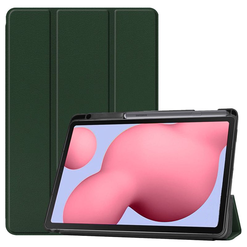 Foto van Basey samsung galaxy tab s6 lite hoesje kunstleer hoes case cover - donkergroen