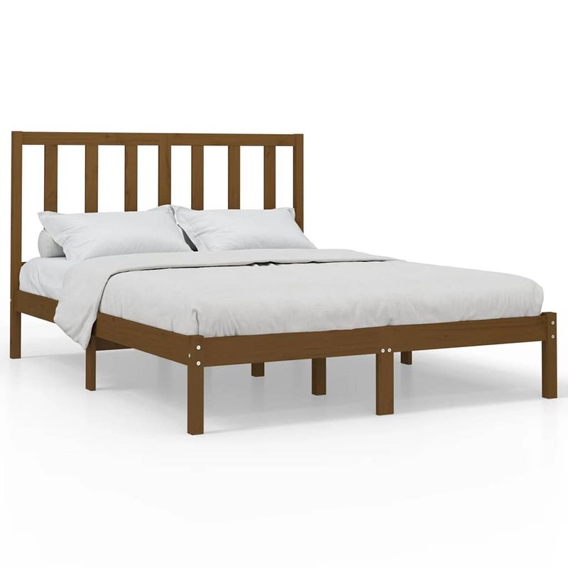 Foto van The living store bedframe - grenenhout - 205.5 x 126 x 100 cm - honingbruin