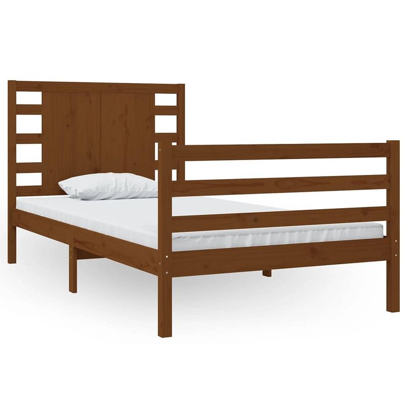 Foto van The living store bedframe - grenenhout - 205.5 x 106 x 69.5 cm - honingbruin