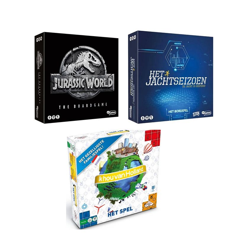 Foto van Spellenset - 3 stuks - jurassic world the boardgame & het jachtseizoen & ik hou van holland bordspel